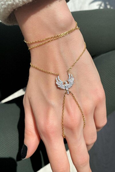 Spossy Silver Jewelry 925 Ayar Gümüş, 14 Ayar Gold, Anka Kuşu Çift Dolamalı Ş...