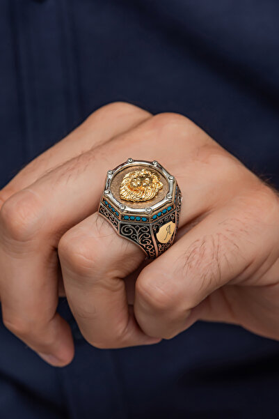 ALYANSEVİM Aslan Başı Motifli Harfli Zorbey Serisi 925 Gümüş Erkek Yüzük