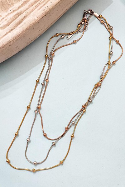 New Obsessions Stainless Steel 3 Rows Bulk Chain Necklace