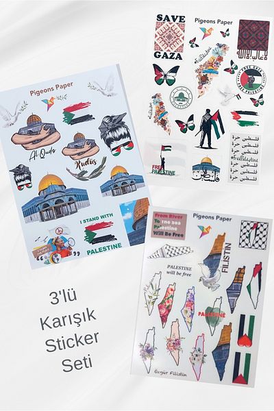 Pigeons Paper Set of 3 Palestine Themed Stickers - Advantageous Set