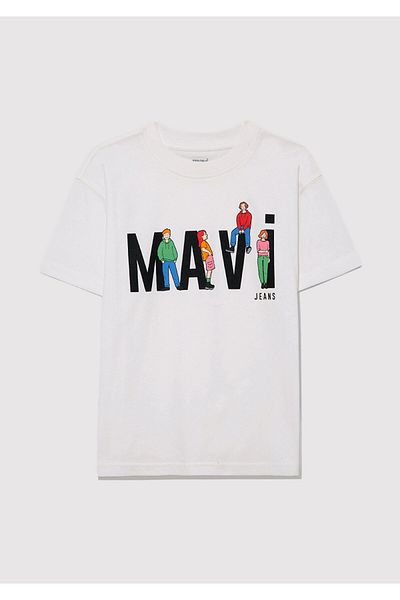 Mavi Printed Ecru T-Shirt Loose Fit / Loose Relaxed Cut 6610280 -70057