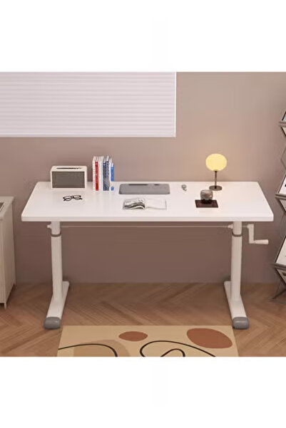 Taimi مكتب بتصميم عصري قابل لتعديل الارتفاع مع أرجل فولاذية، مكتب كمبيوتر، للدراسة، 100×60 سم - أبيض