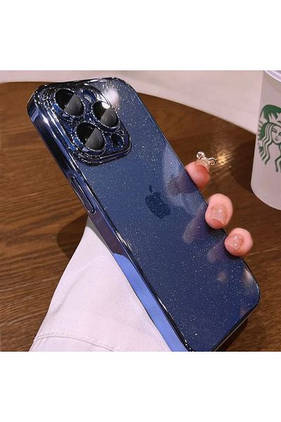 REDz Accessories Carcasă Glow Armor, cu sclipici și margini colorate, compatibilă cu iPhone 14 Pro, rezistentă la șocuri, albastră