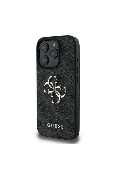 REDz Accessories Carcasă Guess pentru iPhone 16 Pro, model, logo mare din PU 4G, neagră