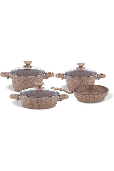 HOME MAKER Granitec 7 Pieces Cookware Set, Milk Brown