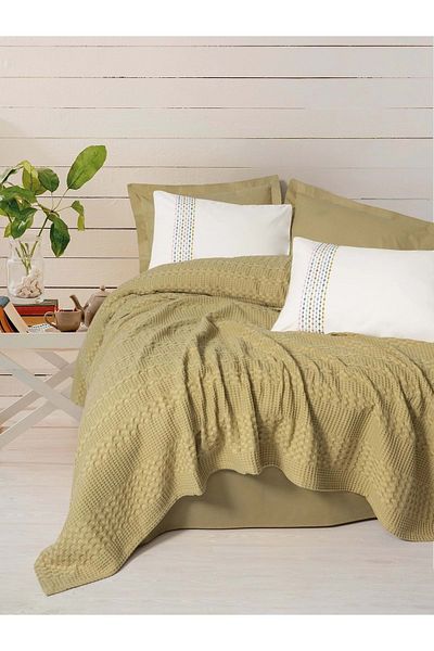 Cotton Box Cottonbox Single Elastic Sheet Pique Set Aura Pebble Mustard