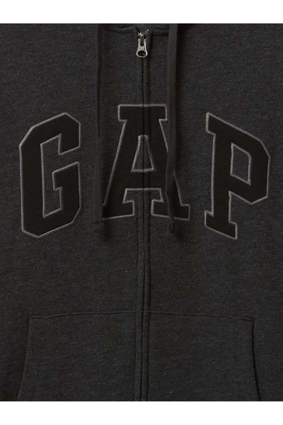 GAP Erkek Koyu Gri Logo Fermuarlı Fransız Havlu Kumaş Sweatshirt