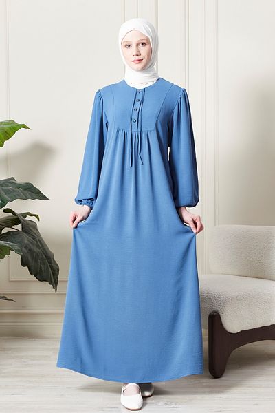 fistan Μπαλόνι μανίκι με κουμπί μπροστά Ρόμπα Gathered Hijab Ρούχα Μητέρα Φόρεμα Προσευχής Φόρεμα ειδικής περίστασης