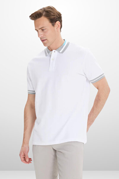 CC STORE Men's White Slim Fit Narrow Cut 100% Cotton Non-Roll Polo Neck T-Shirt