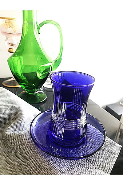 DECOSTYLE 12 Piece Tea Set with Colorful Decorated Glass Plate