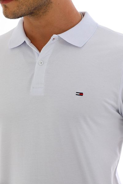 WAPP Men's White Cotton Lycra Short Sleeve Front Button Embroidered Polo Collar T-shirt