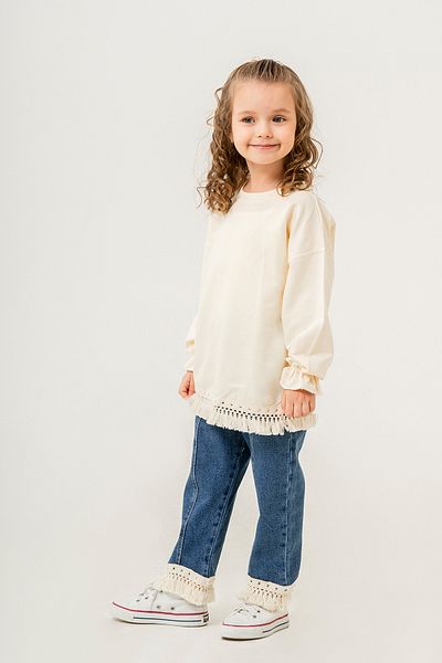 Cansın Mini Navy Blue Jean Trousers Tassel Detailed Badili Girl's Suit 20398