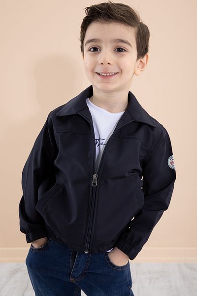 Cansın Mini Boy's Navy Blue Back Printed Zippered Jacket and Trousers 3 Piece Set 20279