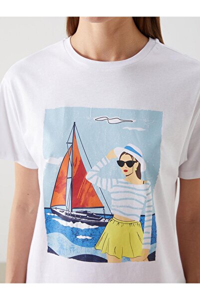 LC Waikiki Γυναικείο μπλουζάκι με στάμπα Crew Neck (S5)