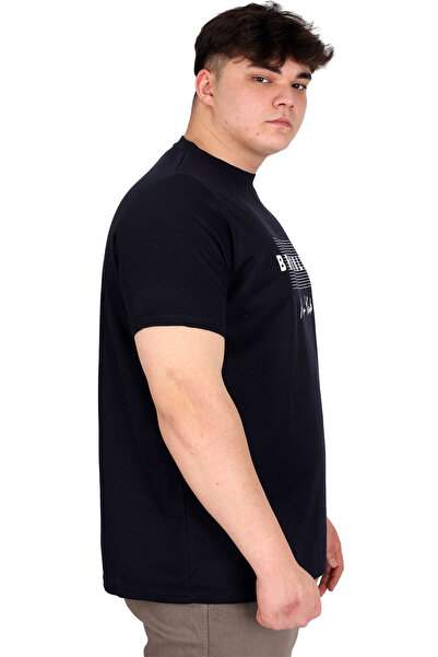 ModeXL Ανδρικό μπλουζάκι με στάμπα μεγάλου μεγέθους XL BROOKLYN WAFFLE U25002 Navy