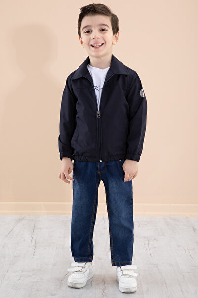 Cansın Mini Хлопчик темно-синій з принтом на спині куртка на блискавці штани 3 шт комплект 20279