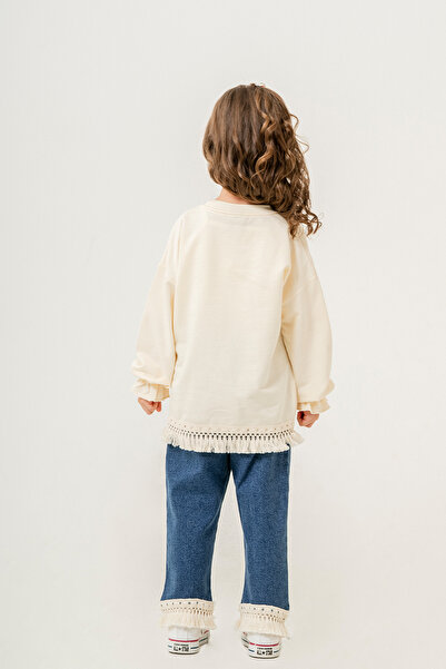 Cansın Mini Navy Blue Jean Trousers Tassel Detailed Badili Girl's Suit 20398