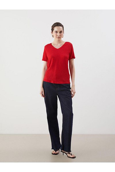 LC Waikiki Lcw V-Neck Textured Women's T-Shirt