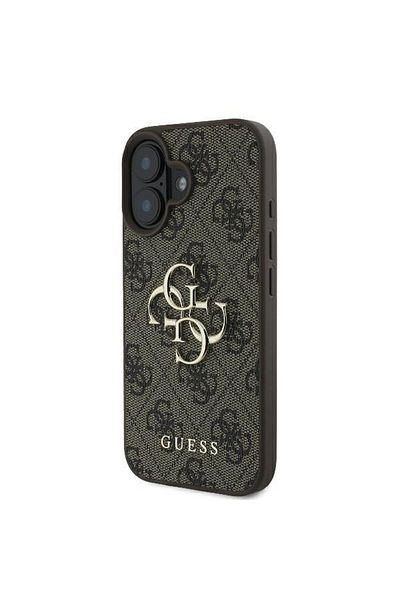 REDz Accessories Carcasă Guess pentru iPhone 16, model, logo mare din PU 4G, maro