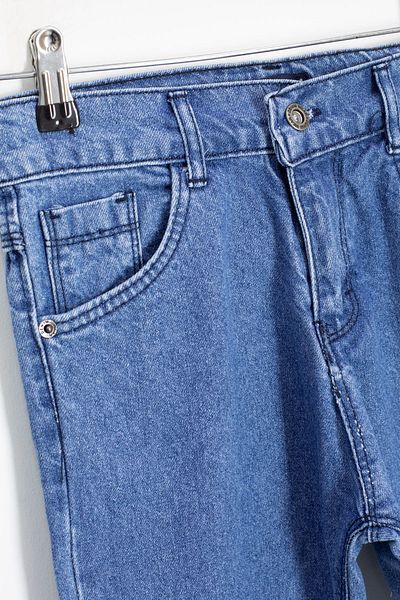 Cansın Mini Pantaloni de jeans pentru băiat, albastru, cu picior îngust, cu imprimeu text pe spate 20420