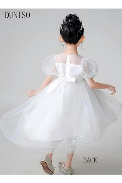 Generic Girls Dress Short Sleeve Lace Dress White Dress Tutu Princess Birthday Party Wedding Dress