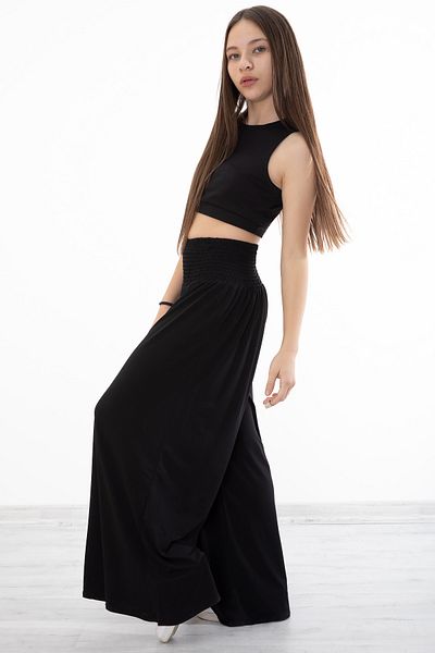 Cansın Mini Μαύρο κορδόνι Cropped Κοριτσίστικο Φαρδύ Παντελόνι Κοστούμι 20380
