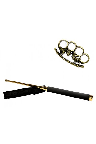 Depox Sada 65 cm zlaté teleskopické hole a zlaté dýky s lebkou