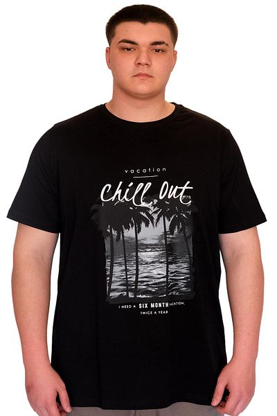 ModeXL Mode XL Ανδρικά μπλουζάκια με λαιμόκοψη CHILL OUT με στάμπα U25008 Μαύρο