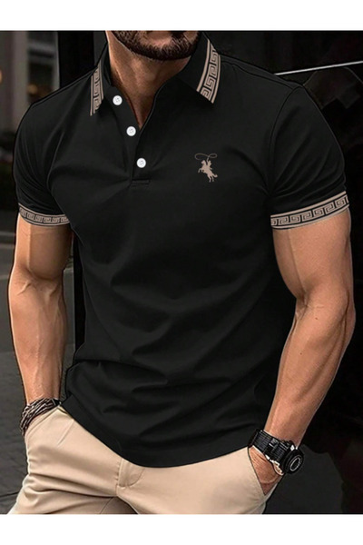 CC STORE Μπλουζάκι Polo Neck με Λεπτομέρεια γιακά με Κέντημα Αλόγου