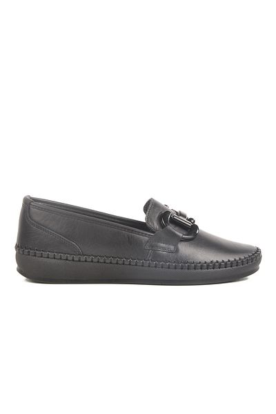 AYAKMOD Black Genuine Leather Anatomical Women's Casual Shoes F-2045 Z