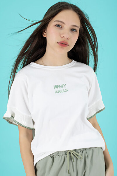 Cansın Mini Açık Haki Yazılı Oversize Tişörtlü Paraşüt Pantolonlu Kız Çocuk Takım 20295