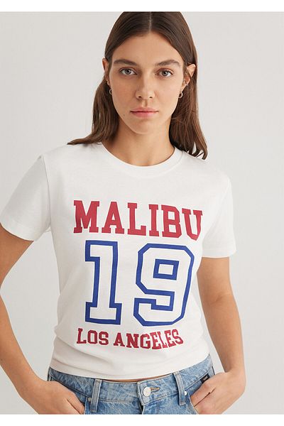 Mavi Malibu Printed Ecru T-Shirt Slim Fit 1613083 -70057
