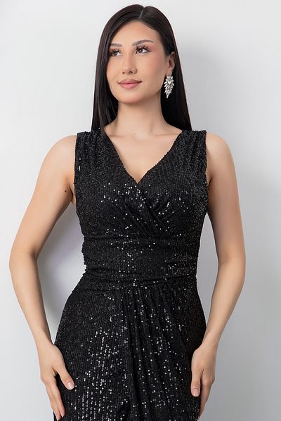 PULLIMM Double Breasted Neckline Slit Pulpayet Dress Ap-3009