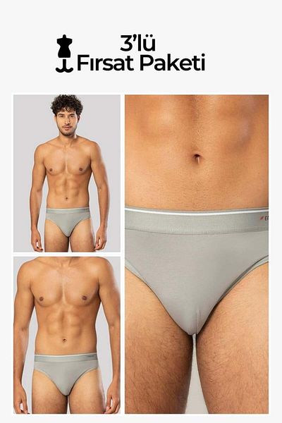 ERDEM İÇ GİYİM Erdem Grey 3 τεμαχίων βαμβακερό ελαστάνικο slip 1340