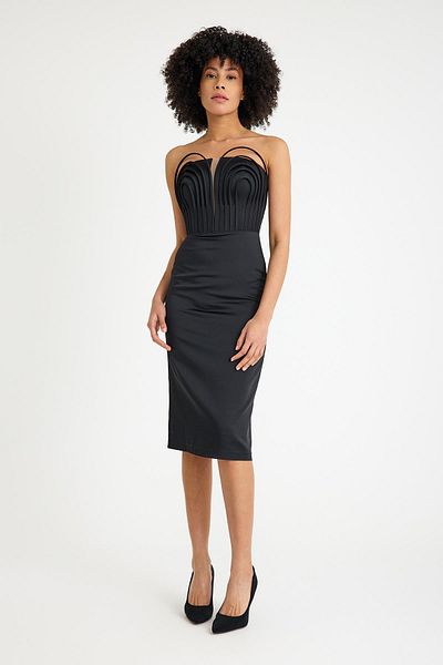 SpringStore Black Underwire Midi Length Evening Dress