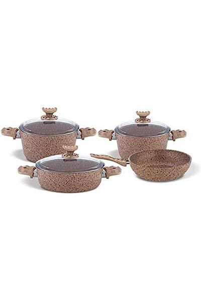 HOME MAKER Granitec 7 Pieces Cookware Set, Milk Brown