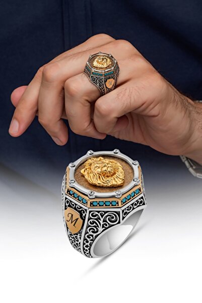 ALYANSEVİM Aslan Başı Motifli Harfli Zorbey Serisi 925 Gümüş Erkek Yüzük