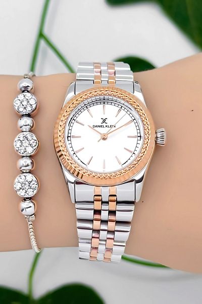 Daniel Klein Steel Cord Women Wrist Watch 3 Atm Water Resistant Silver-Rose-White Zmdk1186