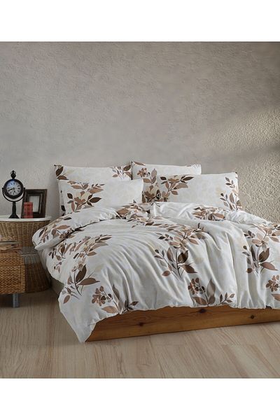 Story home Textile Set de lenjerie de pat dublă Story Home 100% bumbac Ranforce 144TC, husă pilotă 4 piese 200x220 cm Libby Brown