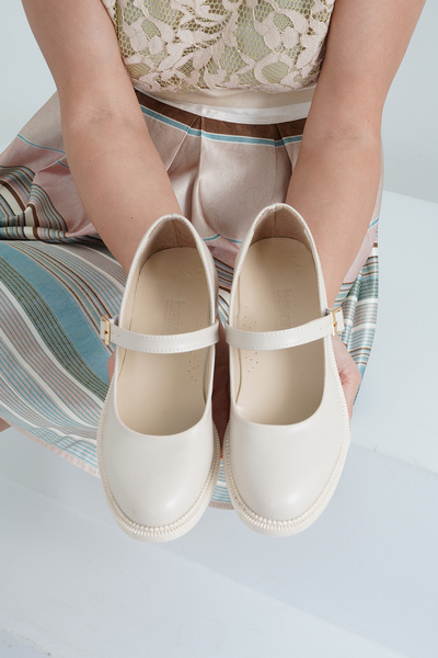 Beyond Kadın Bej Deri Bantlı Loafer Babet Ayakkabı 2,5cm Byndlfrk11