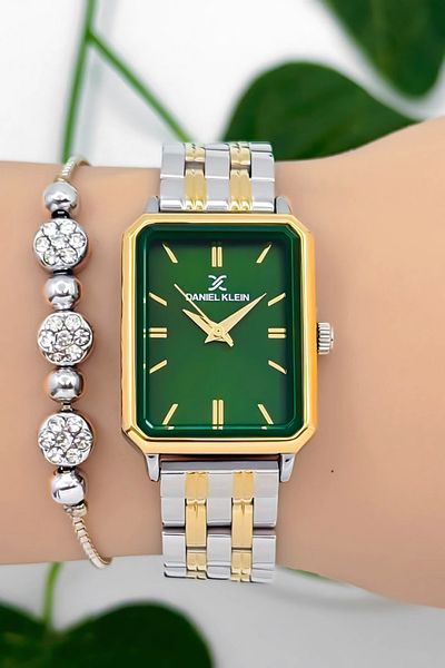 Daniel Klein Steel Cord Women Wrist Watch 3 Atm Water Resistant Silver-Gold-Green Zmdk1185