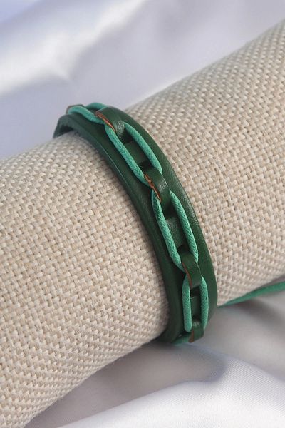 modalem Green Color Leather String Men's Bracelet