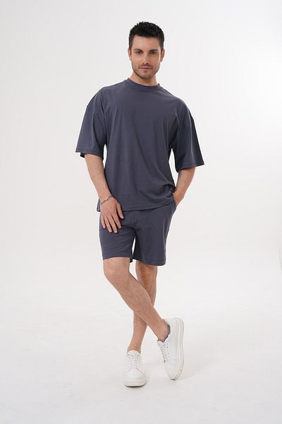 ACTIVE MODA - Men's Cotton Tshirt - Shorts 2 Pieces Suit with Laces Large Size