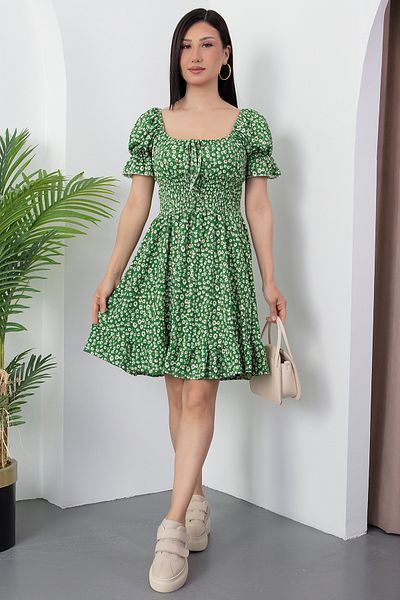 PULLIMM Square Neck Floral Pattern Gimpel Dress Shz20261