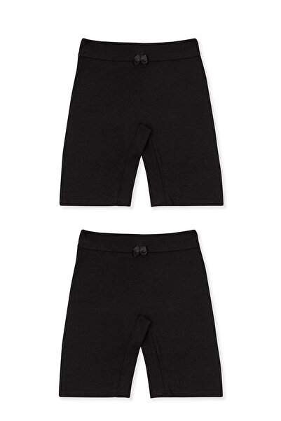 BAYKAR Kız Çocuk Pamuklu Düz Paçalı Boxer Tayt 2'li Paket Siyah