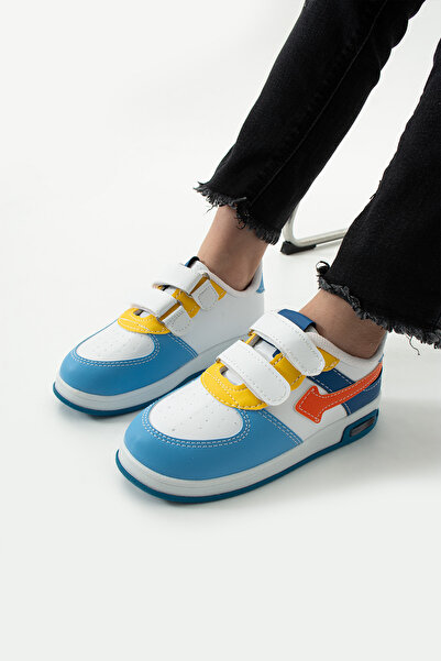 Beınsteps Çocuk Bebek Ayakkabı Rahat Ortopedik Nefes Alır Mavi Turuncu Çocuk Işıklı Spor Ayakkabı