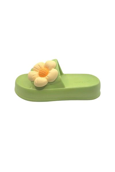 TECOS Women's Slippers, ®, Size 37-38, Green With 3D Flower Print, Very Light, 24 Centimeters