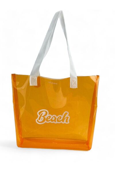umbellatum Orange Transparent Printed Women's Beach Bag - 40 Micron Thick PVC