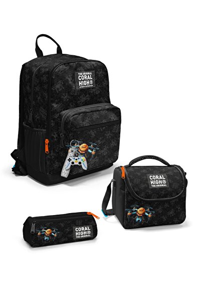 Coral High Set de 3 genți de școală cu model de dronă neagră SET0123691