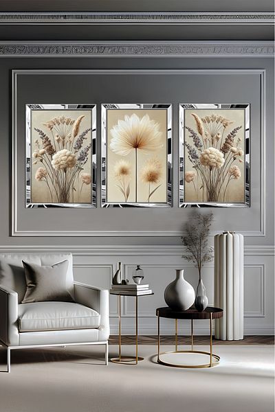 YOKTAYOK Set de 3 picturi din bumbac pastel cu cadru din plexiglas